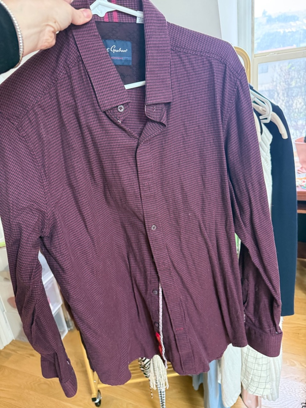 Robert Graham Men's Plum Micro-Check Long Sleeve Shirt